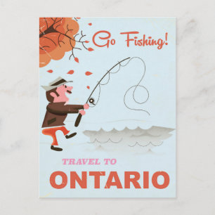Cartão Postal Viagem para impressão de pesca vintage em Ontário