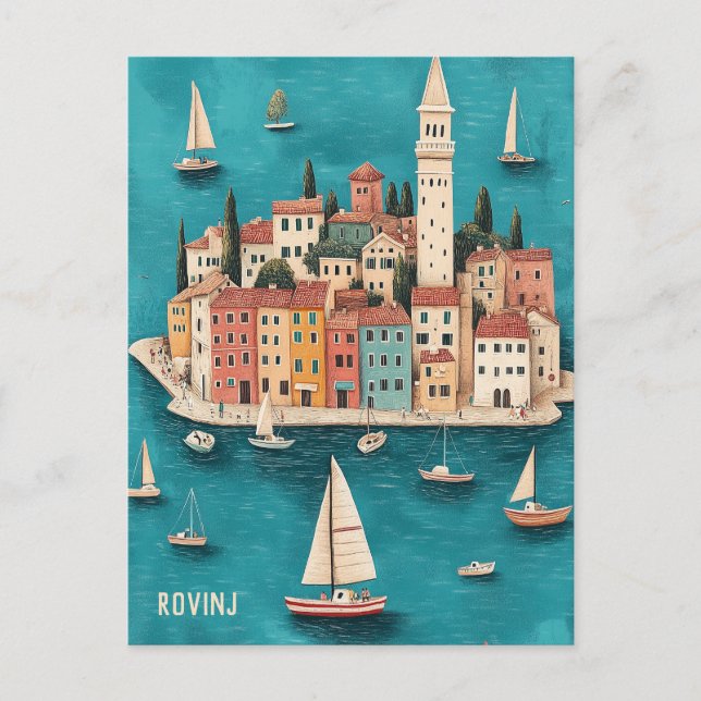 Cartão Postal Viagem para Rovinj Croácia (Frente)