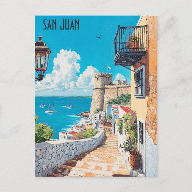 Cartão Postal Viagem para San Juan Porto Rico (Frente)