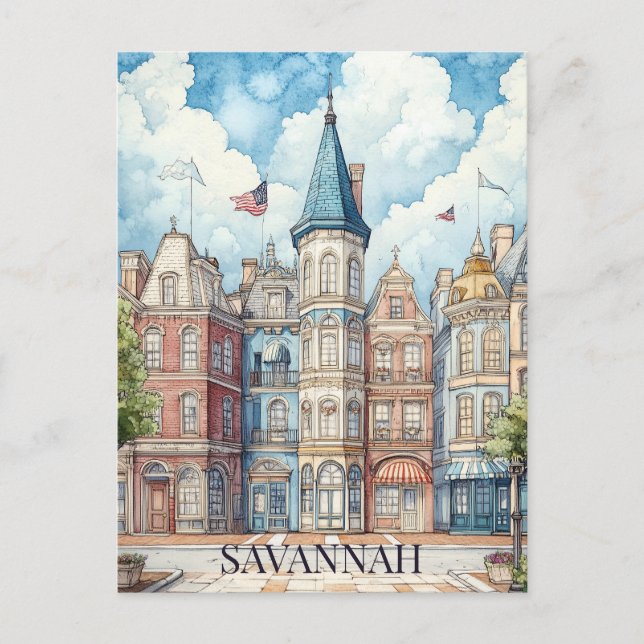 Cartão Postal Viagem para Savannah Georgia (Frente)
