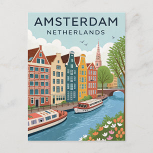 Cartão Postal Viagem pela Amsterdã Vintage