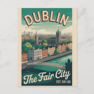 Cartão Postal Viagem pela Cidade de Dublin Irlanda Estilo Retrô