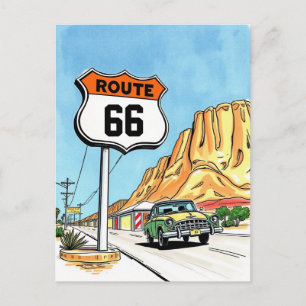 Cartão Postal Viagem pela Estrada 66 Desenhada à Mão Viagem Vint