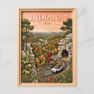 Cartão Postal Viagem pela Estrada da Natureza Vintage em Indiana
