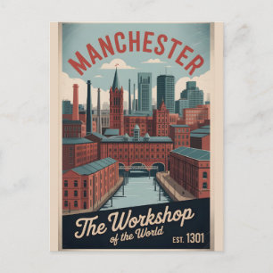 Cartão Postal Viagem pela Silhueta Retro de Manchester, Inglater