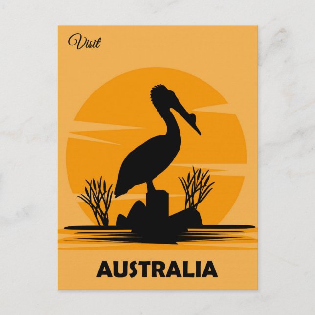 Cartão Postal Viagem Pelican Vintage, Austrália (Frente)