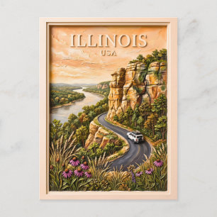 Cartão Postal Viagem pelo Illinois - Paisagem de Falésias Ribeir