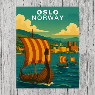 Cartão Postal Viagem pelo Porto Escandinavo Oslo Noruega Vintage