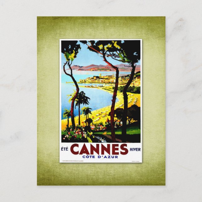 Cartão Postal Viagem Poster vintage Cannes França (Frente)
