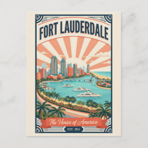 Cartão Postal Viagem Retro ao Fort Lauderdale Flórida