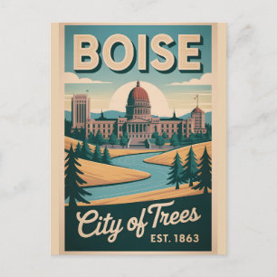 Cartão Postal Viagem Retro Boise Idaho Cidade das Árvores