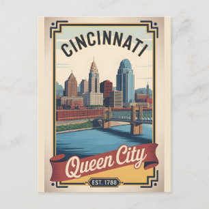 Cartão Postal Viagem Retro Cincinnati Ohio Cidade Rainha Vintage