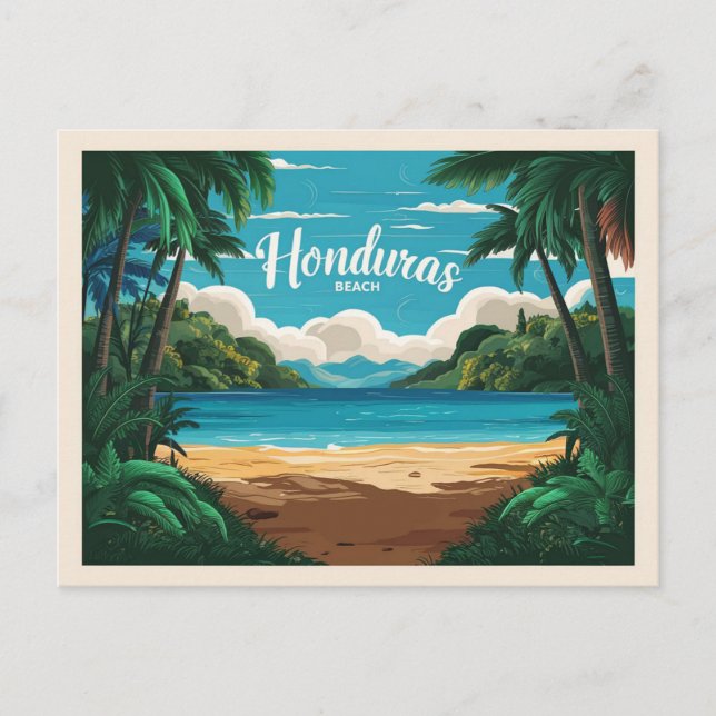 Cartão Postal Viagem Retro da praia em Honduras (Frente)