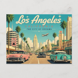 Cartão Postal Viagem Retro Los Angeles Anos 50