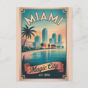 Cartão Postal Viagem Retro Miami Flórida Cidade Mágica