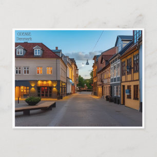 Cartão Postal viagem retrô Odense Dinamarca casas de cidade