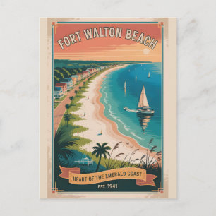 Cartão Postal Viagem Retro pela Praia de Fort Walton Beach Flori