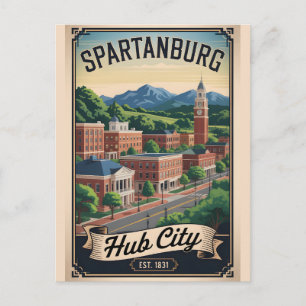 Cartão Postal Viagem Retro Spartanburg Carolina do Sul