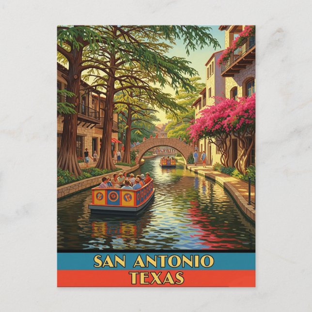 Cartão Postal Viagem Riverwalk San Antonio Texas (Frente)