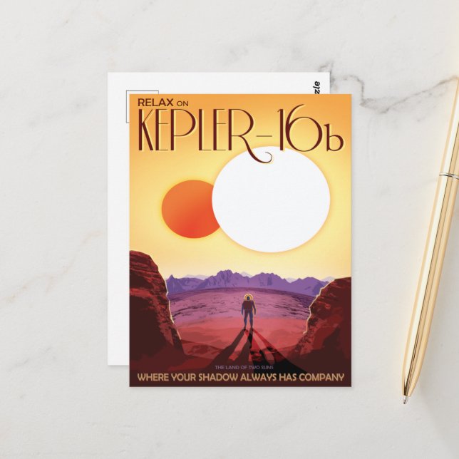 Cartão Postal Viagem Sci-Fi Ad, Planet Kepler-16b (Frente/Verso In Situ)