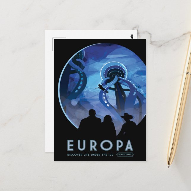 Cartão Postal Viagem Sci-Fi, Lua Europa (Frente/Verso In Situ)