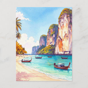 Cartão Postal Viagem Tropical à Praia na Tailândia Vintage