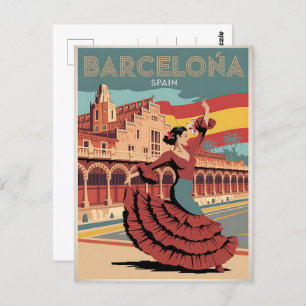 Cartão Postal Viagem vintage barcelona espanha flaminco presente