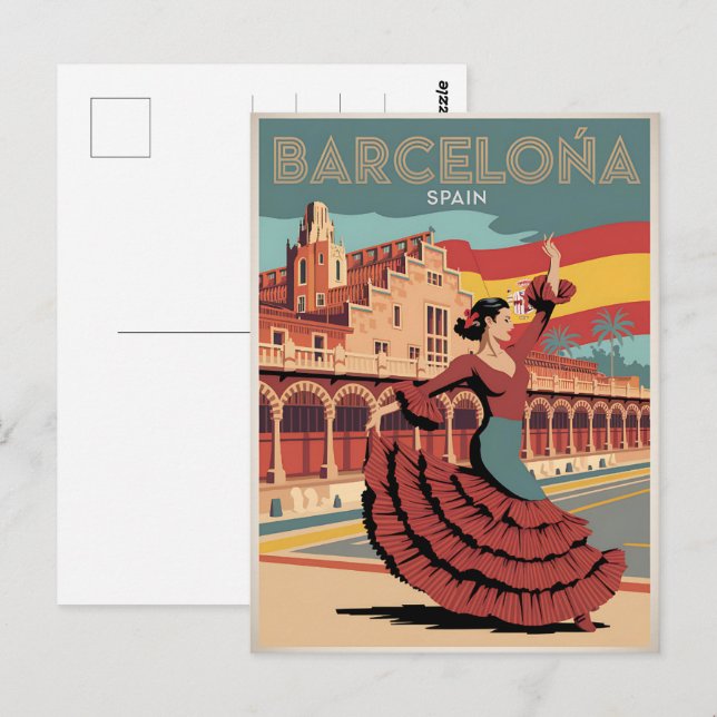 Cartão Postal Viagem vintage barcelona espanha flaminco presente (Frente/Verso)
