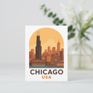 Cartão Postal Viagem Vintage Chicago EUA – Céu da Cidade Retro