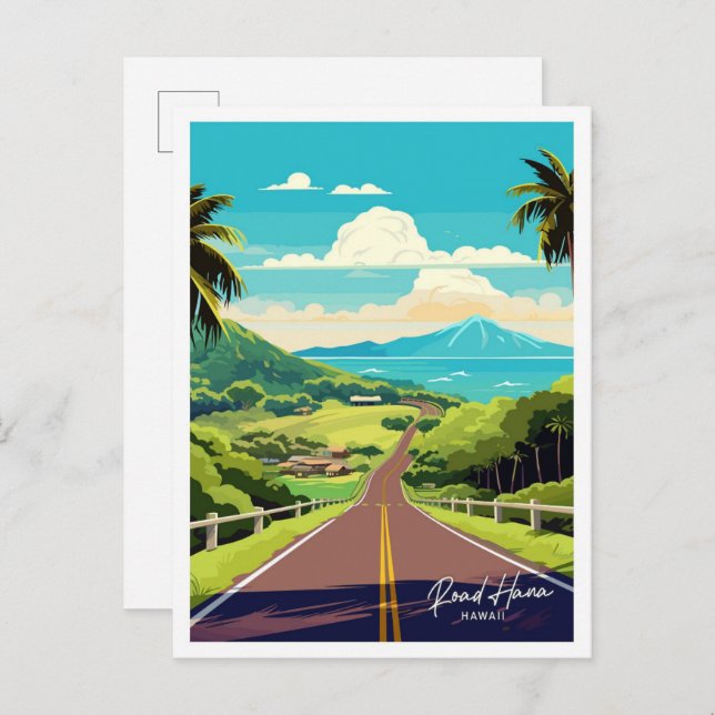 Cartão Postal Viagem Vintage da estrada Hana Hawaii (Frente/Verso)