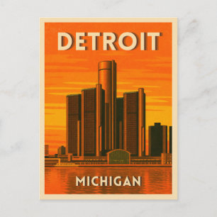 Cartão Postal Viagem Vintage Detroit Michigan Paisagem Urbana Pô