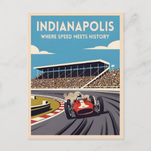 Cartão Postal Viagens Antigas Indianapolis Indiana Corridas Retr