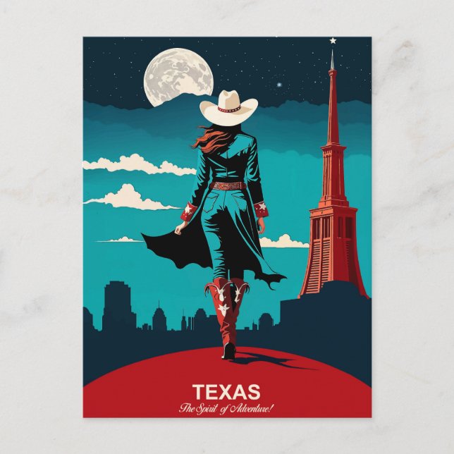 Cartão Postal Viagens ao Texas: O Espírito da Aventura (Frente)