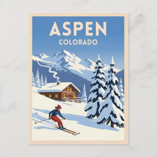 Cartão Postal Viagens Clássicas Aspen Colorado Esqui de Inverno