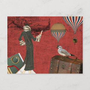 Cartão Postal Viagens de Veneza Ephemera em Vermelho