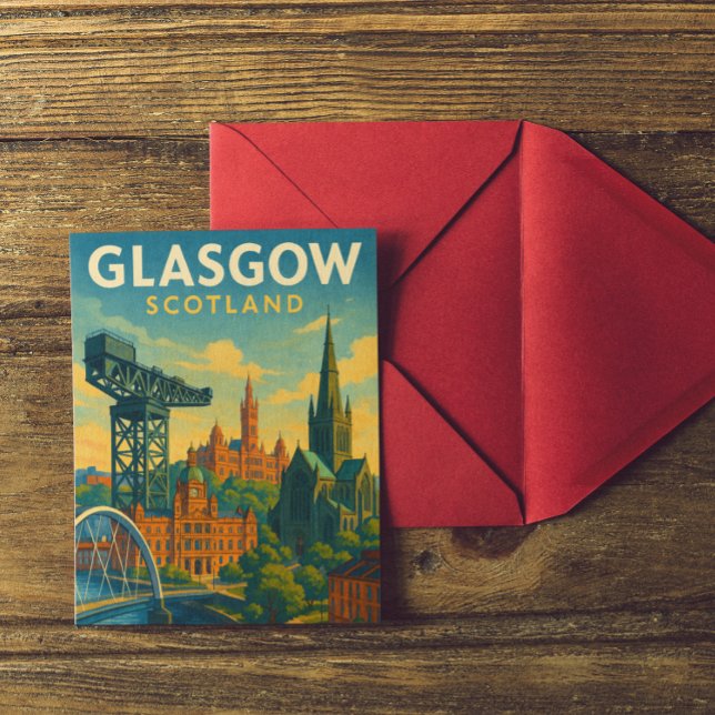 Cartão Postal Viagens Retrospetivas Glasgow Escócia  (Retro Glasgow Scotland City Postcard)