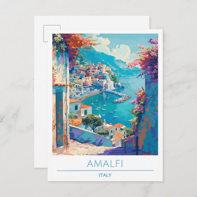 Cartão Postal Viagens vintage Amalfi Itália (Frente/Verso)