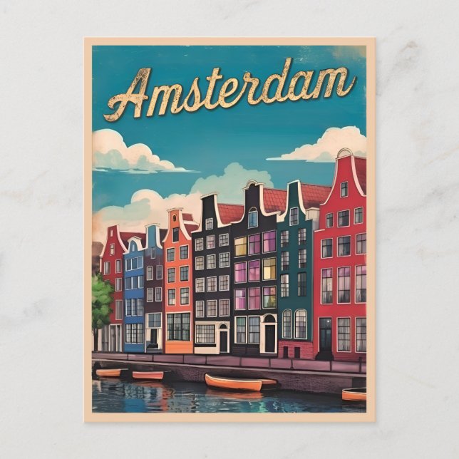 Cartão Postal Viagens vintage Amsterdã Holanda - Cenário Retroat (Frente)