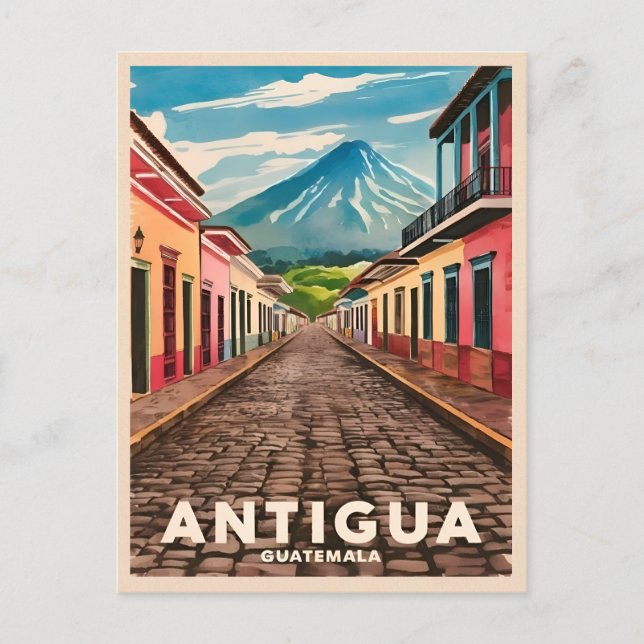 Cartão Postal Viagens vintage Antígua Guatemala - Cenário Retroa (Frente)