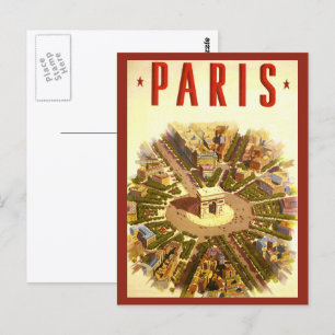 Cartão Postal viagens vintage, Arc de Triomphe Paris França