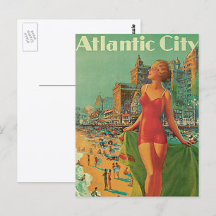 Cartão Postal viagens vintage, Atlantic City Resort Beach Blone