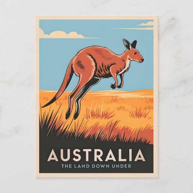 Cartão Postal Viagens vintage Austrália - Kangaroo Outback Natur (Frente)