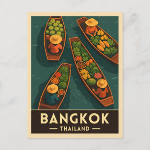 Cartão Postal Viagens vintage Bangkok Tailândia Mercado flutuant