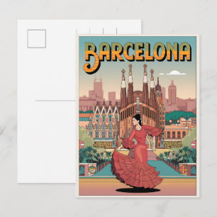Cartão Postal Viagens vintage barcelona sagrada familia presente