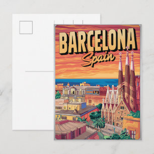 Cartão Postal Viagens vintage barcelona sagrada familia presente