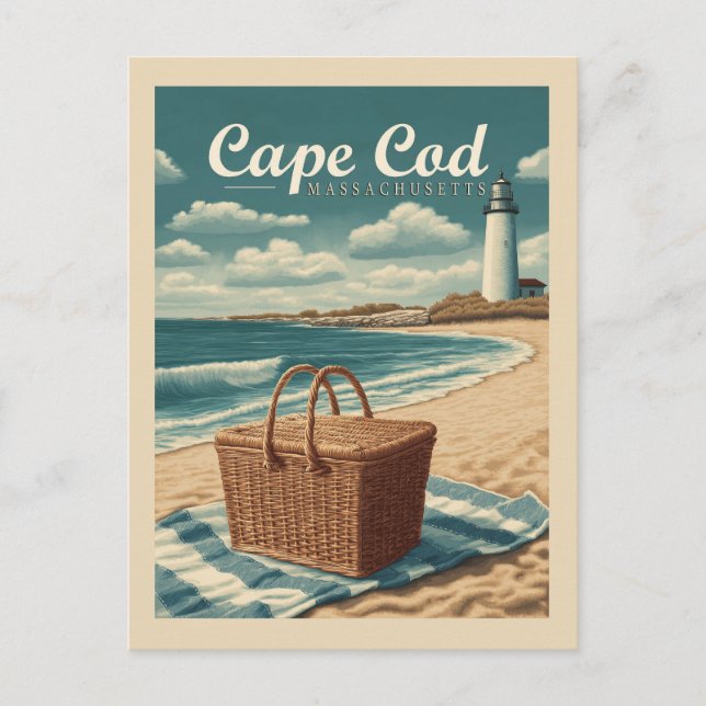 Cartão Postal Viagens vintage Cape Cod Massachusetts Beach Retro (Frente)