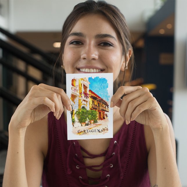 Cartão Postal Viagens vintage Cartagena Colômbia (cartagena colombia vintage watercolor city postcard)