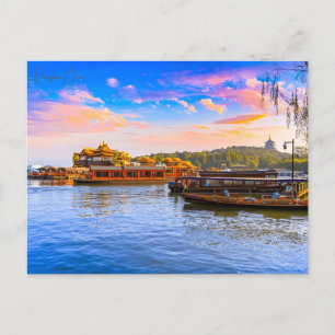 Cartão Postal Viagens vintage cidade de Hangzhou China Retro Chi