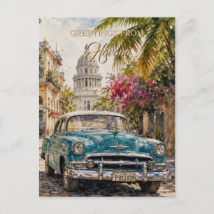 Cartão Postal Viagens Vintage Cuba - Saudações de Havana
