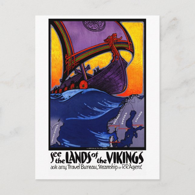 Cartão Postal Viagens vintage da Escandinávia Restaurada (Frente)